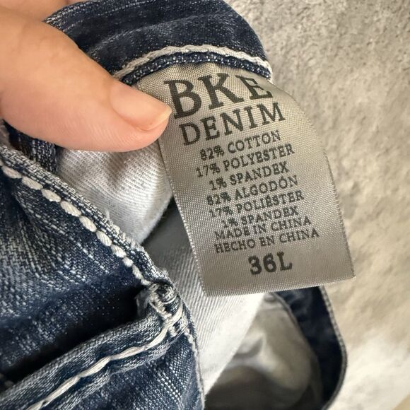 BKE Tyler Jeans Men 36L (Inseam 32) Blue Stretch Denim Buckle Thick Stitch - Picture 9 of 9